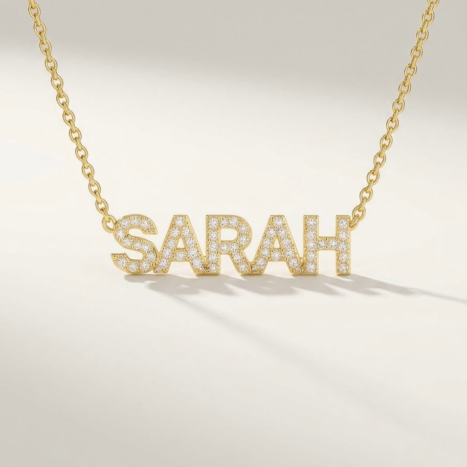 Iced Block Name Necklace