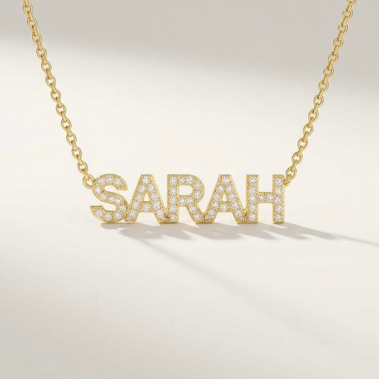 Iced Block Name Necklace