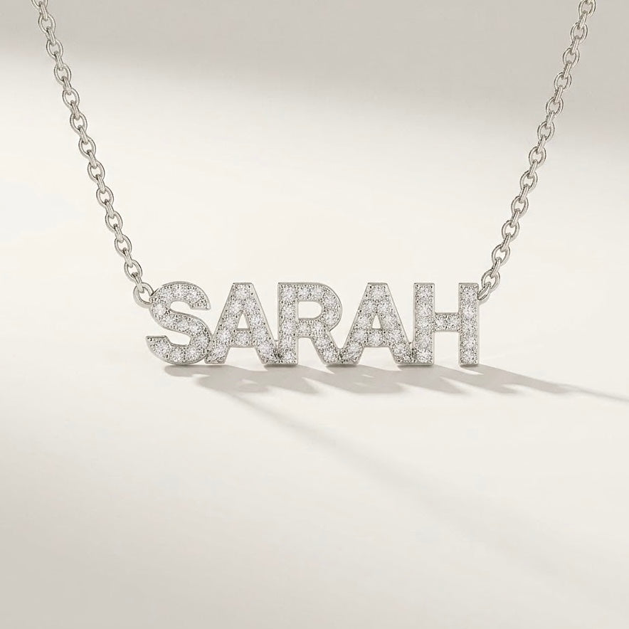 Iced Block Name Necklace