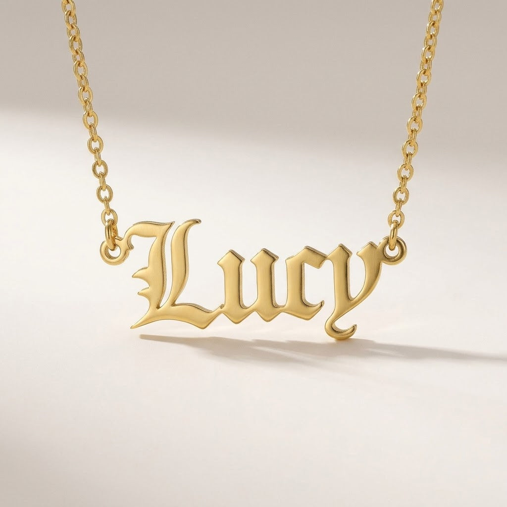 Old English Font Necklace