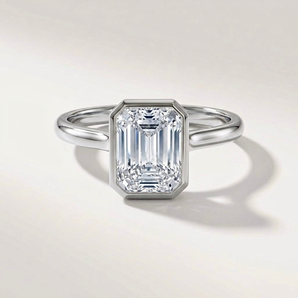 Bezel Emerald Solitaire Ring