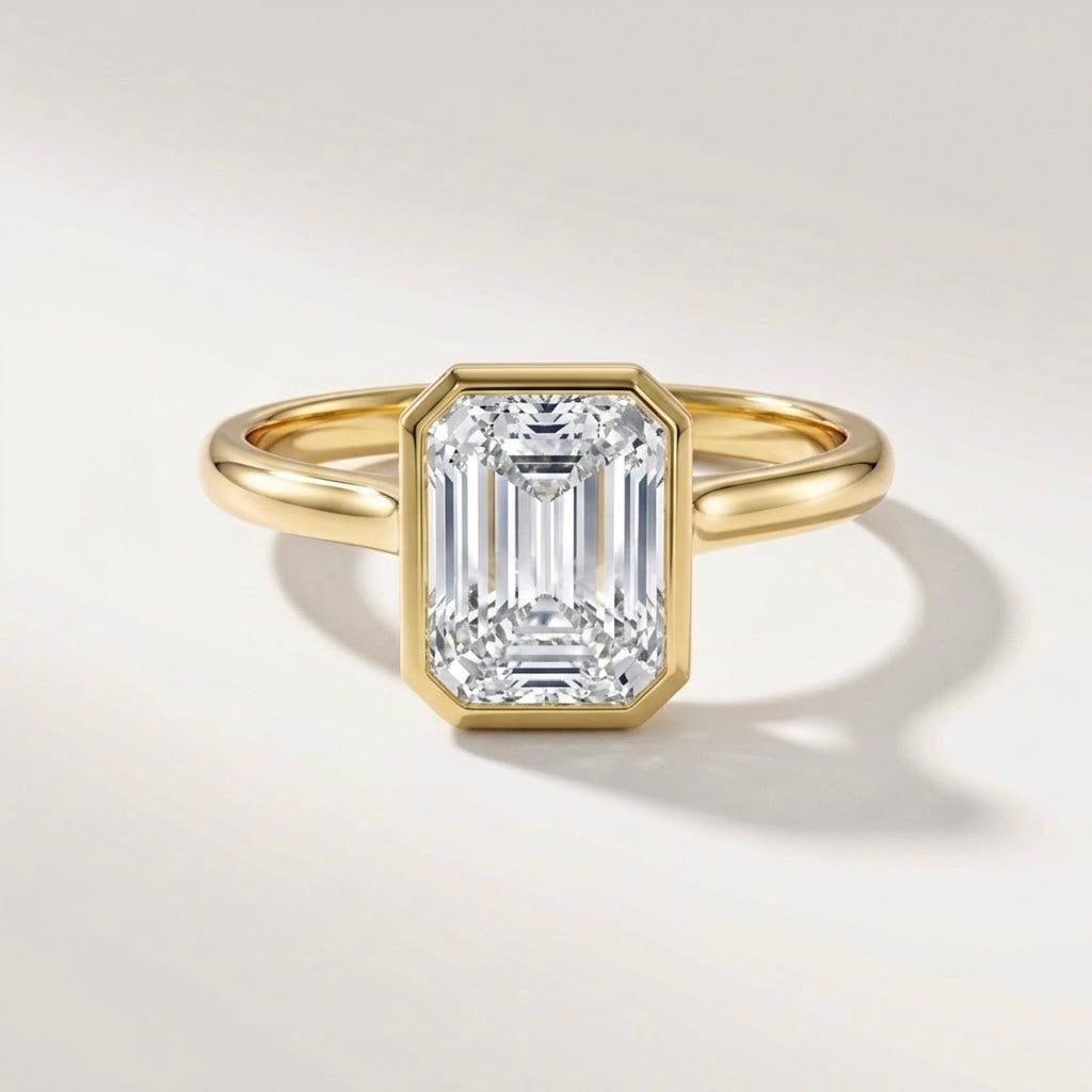 Bezel Emerald Solitaire Ring